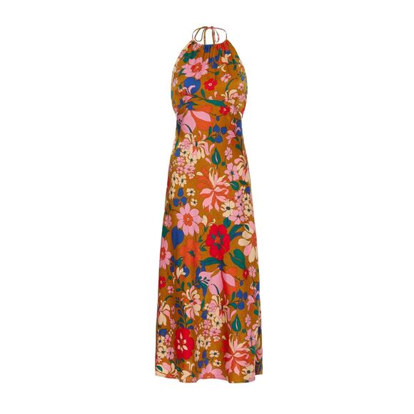 ASTR Talitha Rust Floral Print Halter High Neck Tie Back Cocktail Midi Dress M - Picture 6 of 14